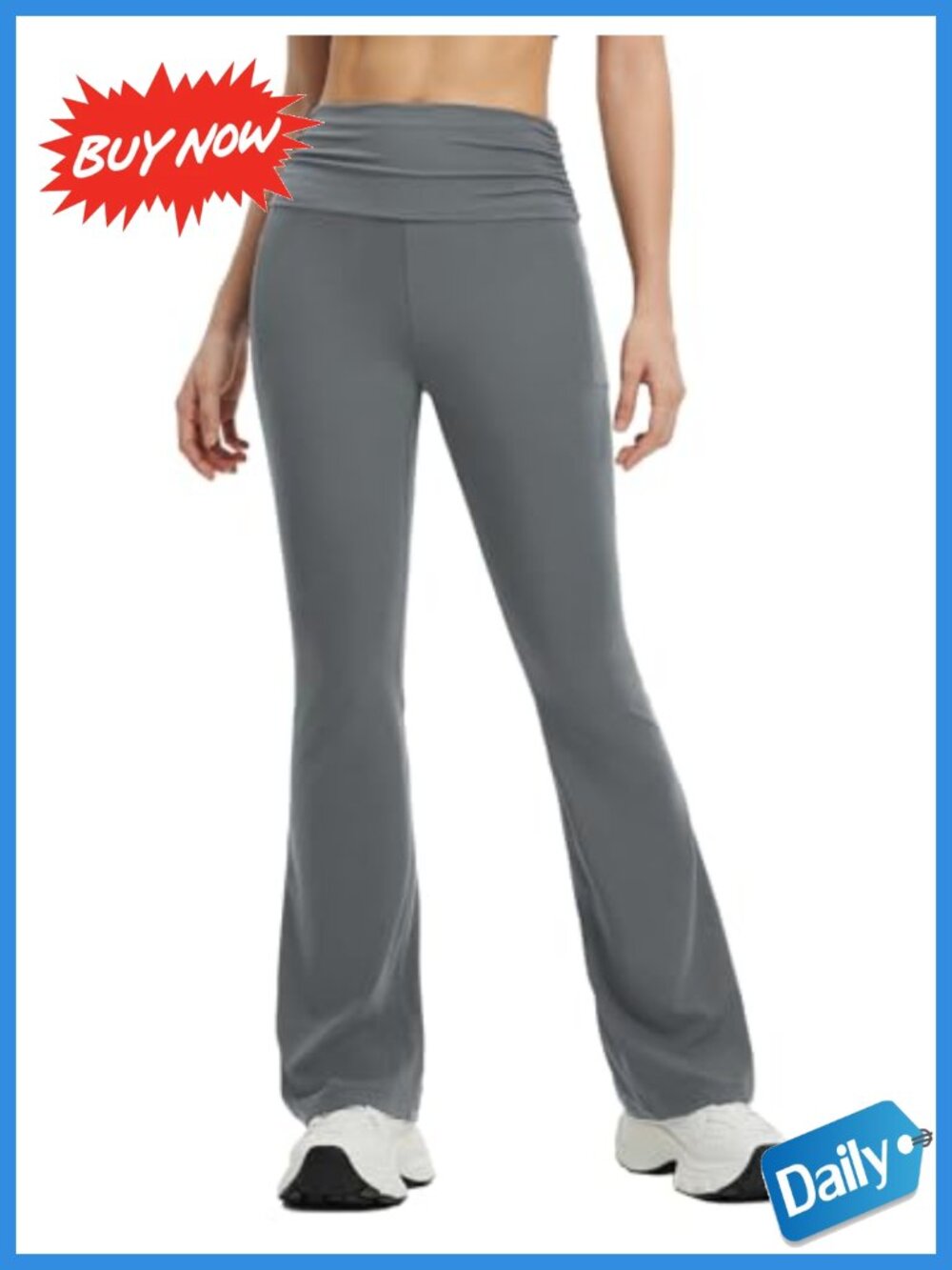 Flare Yoga Pants Fold Over Waist Bootcut Leggings with Pockets Tummy Control